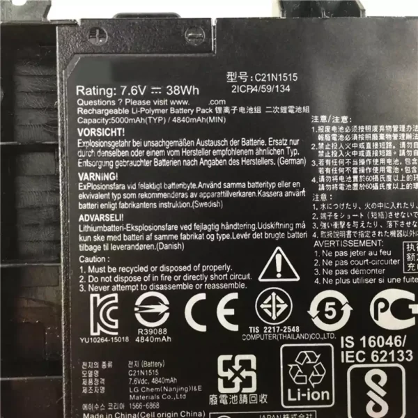 Portátil bateria nueva para ASUS C21N1515 - Imagen 3