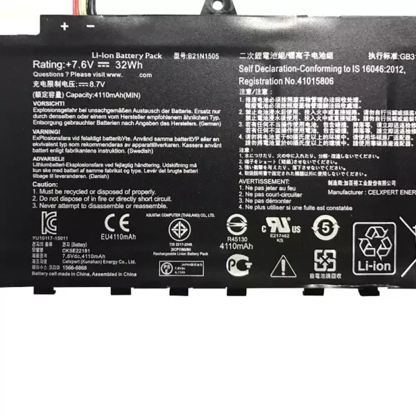 Portátil bateria nueva para ASUS B21N1505 - Imagen 3