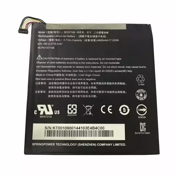 Batería de Tablet para Acer 30107108,Acer A1-840