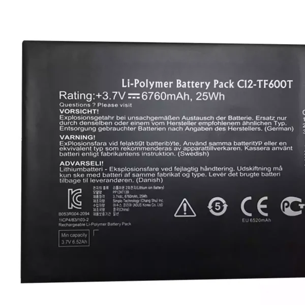 Batería de Tablet para ASUS C12-TF600T,VivoTab RT TF600T TF600TG - Imagen 3