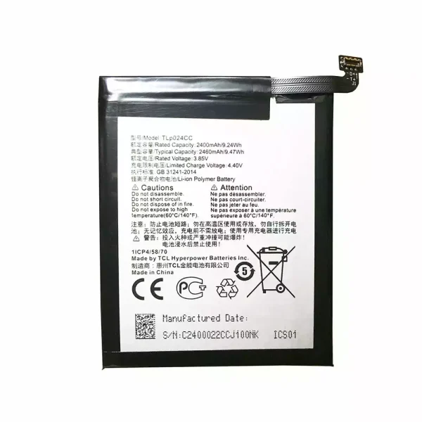 Batería telefono celular TLP024CC para TCL 580,520