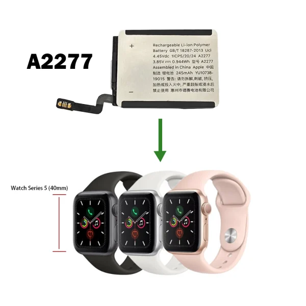 Bateria de repuesto A2277 para Apple Watch Series 5 (40mm),Apple Watch SE 2020 (40mm),Apple Watch SE 2nd LTE 2022 (40mm) - Imagen 4