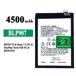 Batería telefono celular BLP907 para OPPO RENO 7Z / Reno 7Z 5G / RENO 7 4G / RENO 8 4G /OnePlus Nord N20 5G