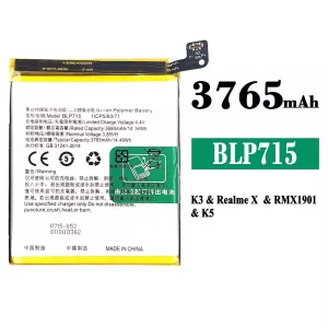 Batería telefono celular BLP715 para OPPO K3/K5/Realme X